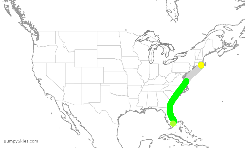 Turbulence forecast map for JBU1197, PVD to FLL
