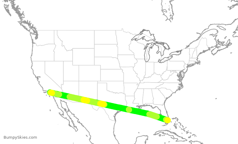 Turbulence forecast map for JBU1200, LAX to FLL
