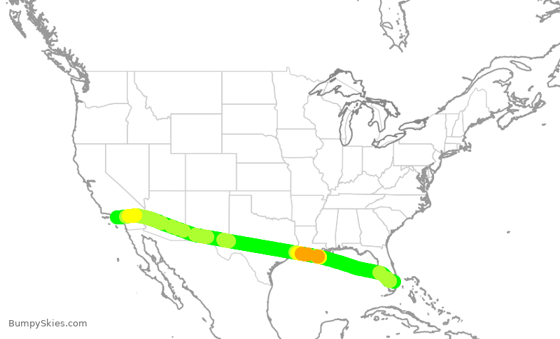 Turbulence forecast map for JBU1201, FLL to LAX