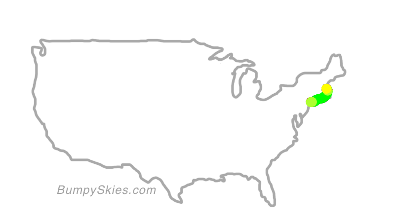 Map of continental US with illustrated flight path and turbulence forecast (described in text below)