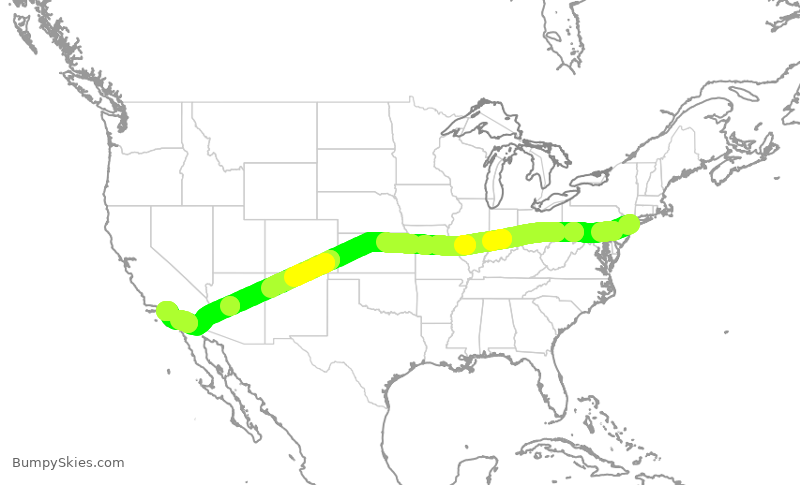 Turbulence forecast map for JBU1223, JFK to LAX