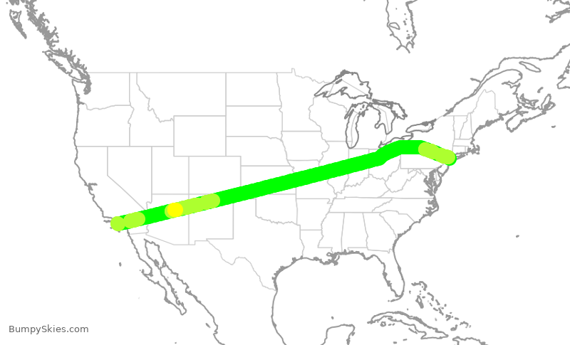 Turbulence forecast map for JBU1224, LAX to JFK
