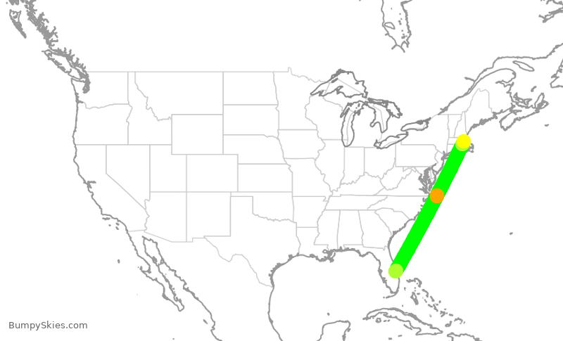 Turbulence forecast map for JBU1232, VRB to BOS