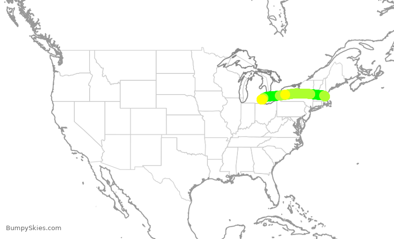 Turbulence forecast map for JBU1237, BOS to DTW