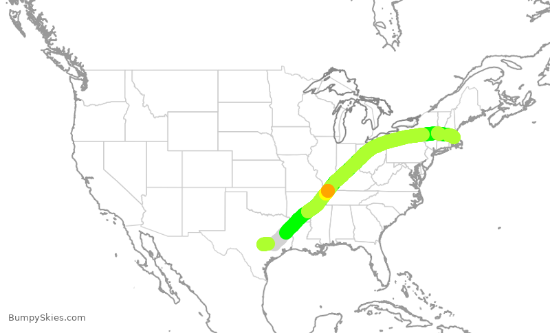Turbulence forecast map for JBU1238, AUS to BOS