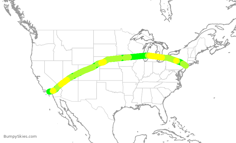 Turbulence forecast map for JBU123, JFK to LAX