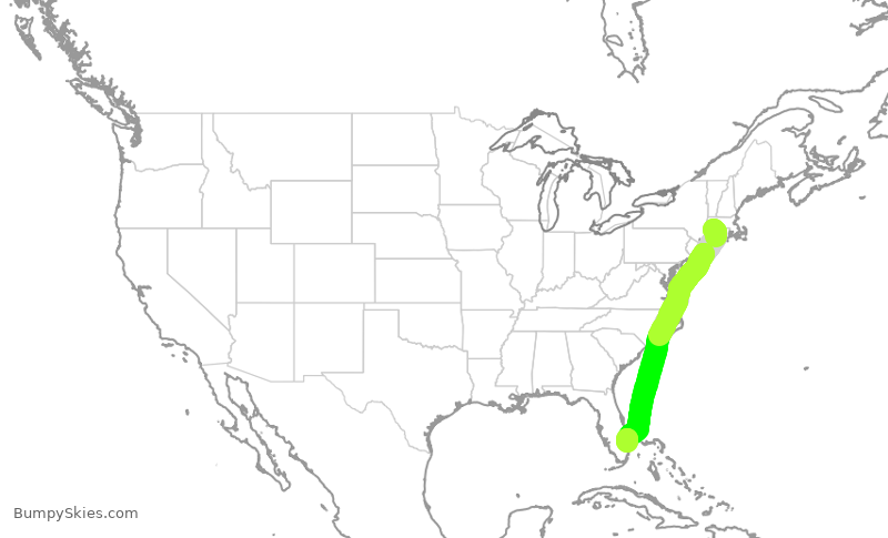 Turbulence forecast map for JBU1241, BDL to PBI