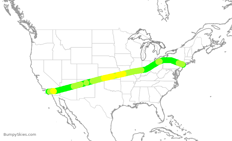 Turbulence forecast map for JBU124, LAX to JFK