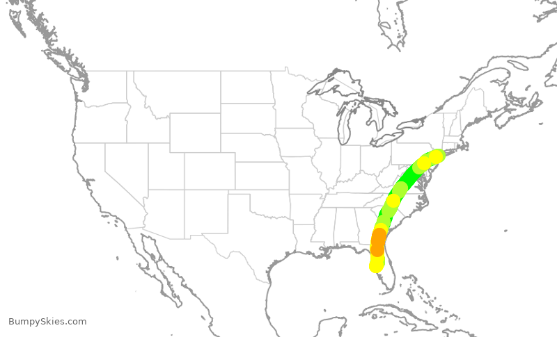 Turbulence forecast map for JBU125, JFK to TPA