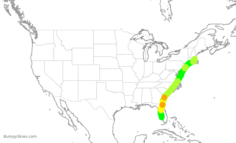 Turbulence forecast map for JBU1266, RSW to BOS