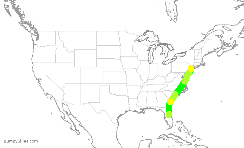 Turbulence forecast map for JBU127, EWR to MCO