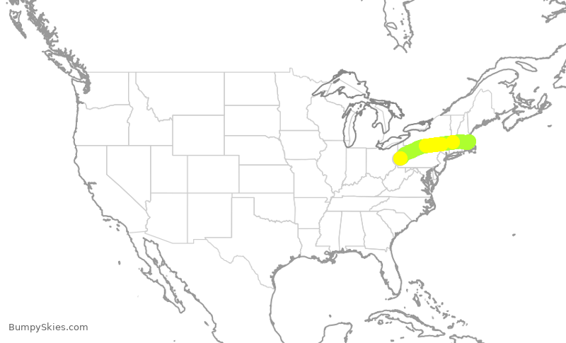 Turbulence forecast map for JBU1285, BOS to PIT