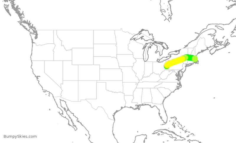 Turbulence forecast map for JBU1286, PIT to BOS