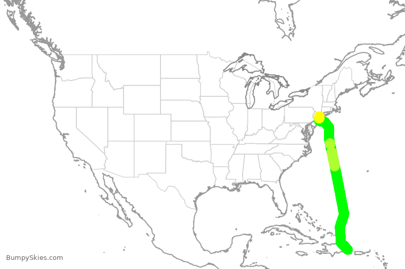 Turbulence forecast map for JBU1290, DPC to JFK