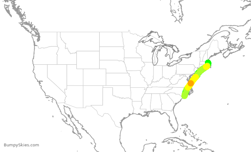 Turbulence forecast map for JBU1293, BOS to ILM