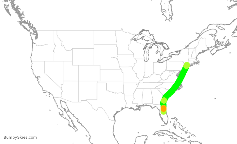 Turbulence forecast map for JBU1294, MCO to HPN