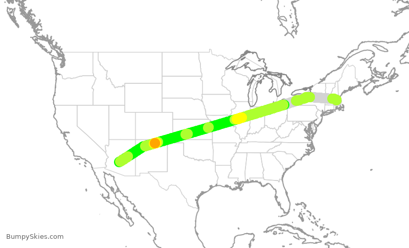 Turbulence forecast map for JBU1303, BOS to PHX