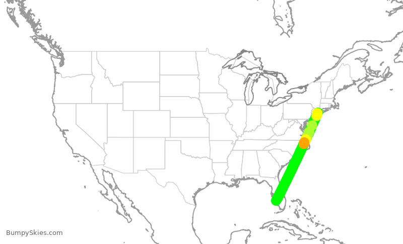 Turbulence forecast map for JBU130, RSW to JFK