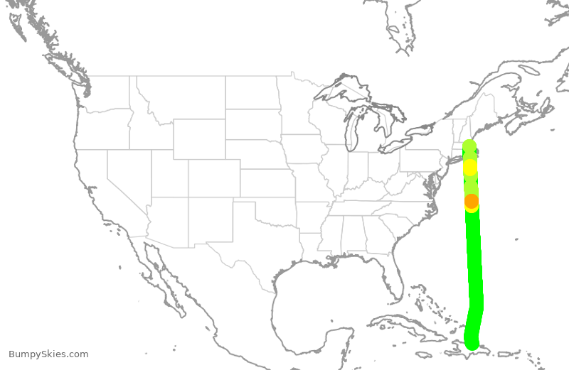 Turbulence forecast map for JBU1323, BOS to STI