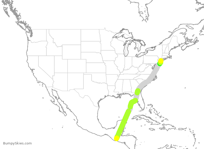 Turbulence forecast map for JBU1329, GGT to JFK