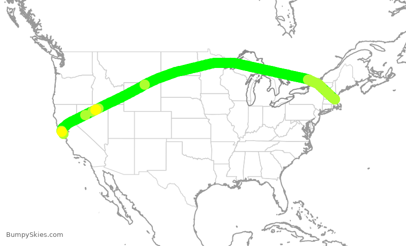Turbulence forecast map for JBU1333, BOS to SFO