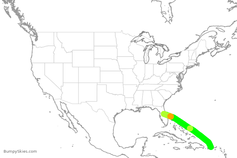 Turbulence forecast map for JBU1333, MCO to SJU