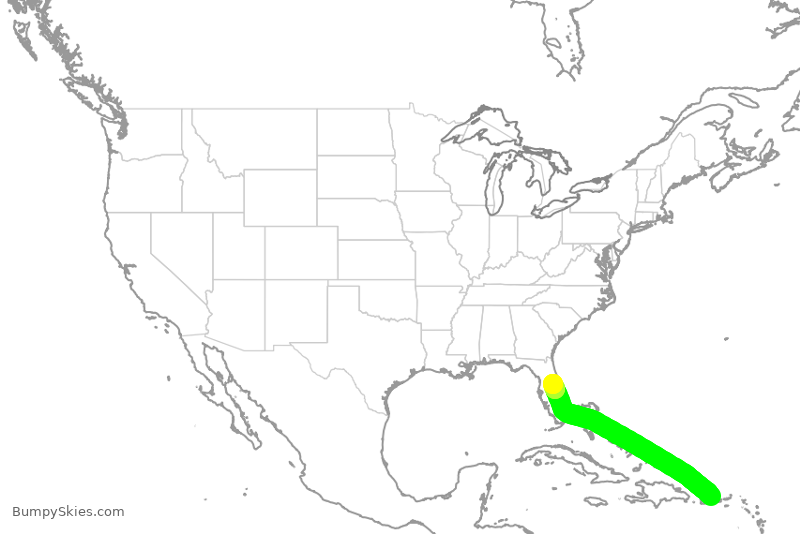 Turbulence forecast map for JBU1334, SJU to MCO