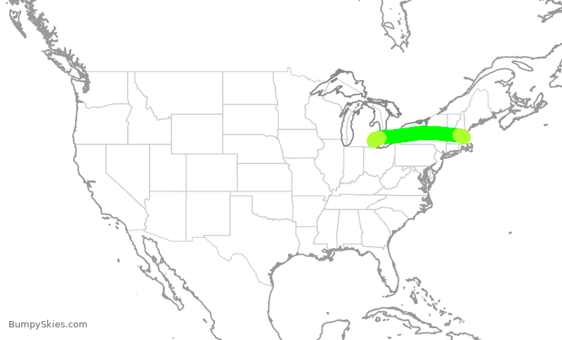 Turbulence forecast map for JBU1337, BOS to DTW