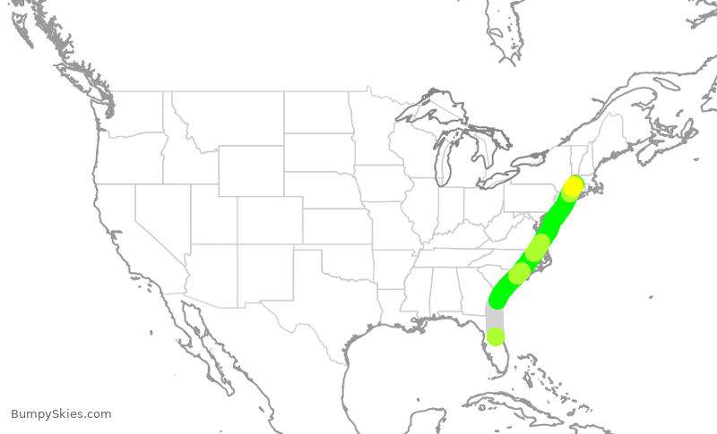 Turbulence forecast map for JBU1338, MCO to BDL