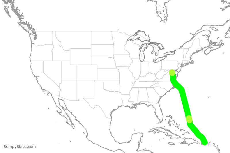Turbulence forecast map for JBU1347, DCA to SJU
