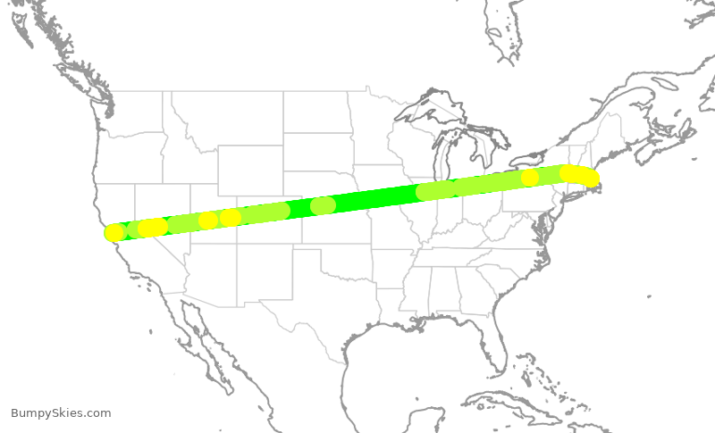 Turbulence forecast map for JBU134, SFO to BOS