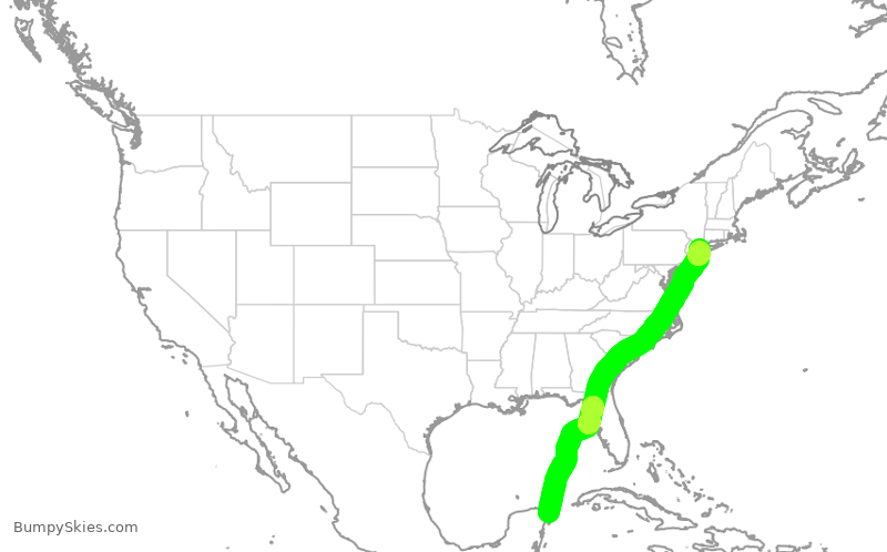 Turbulence forecast map for JBU1352, MUN to JFK