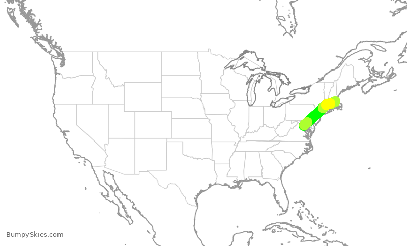 Turbulence forecast map for JBU1355, BOS to DCA
