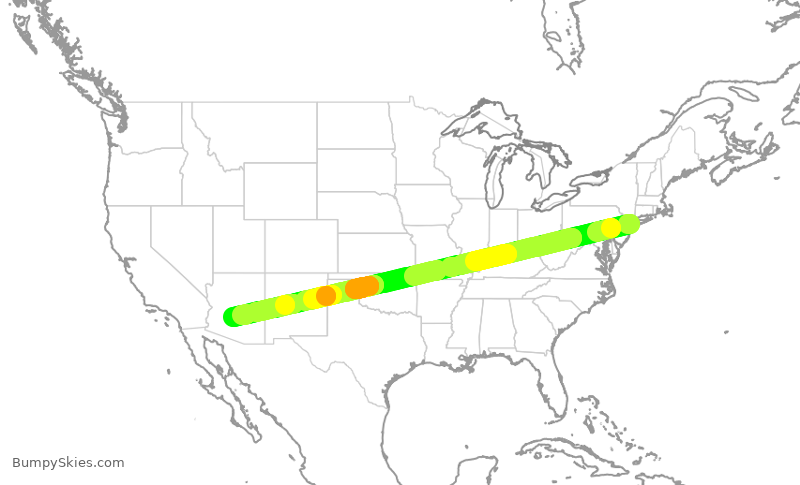 Turbulence forecast map for JBU135, JFK to PHX