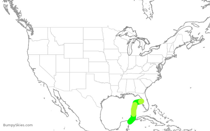 Turbulence forecast map for JBU1365, TPA to MUN