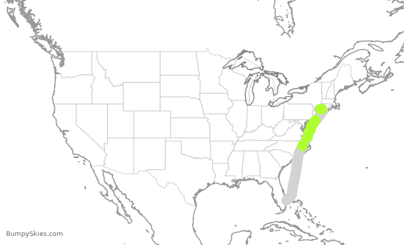 Turbulence forecast map for JBU1368, PBI to HPN