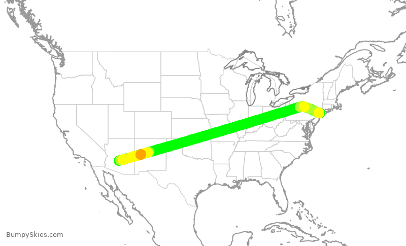 Turbulence forecast map for JBU136, PHX to JFK