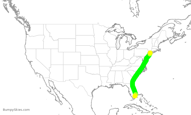 Turbulence forecast map for JBU1371, LGA to FLL