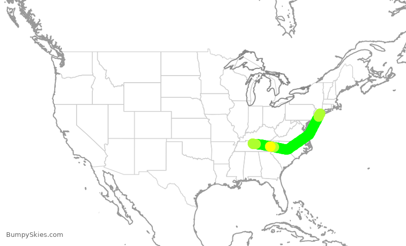 Turbulence forecast map for JBU1374, BNA to JFK