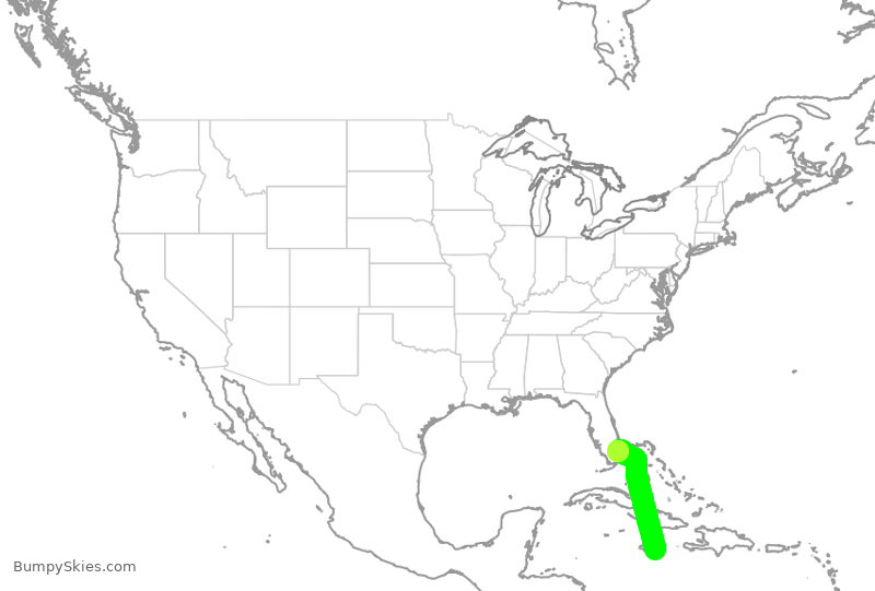 Turbulence forecast map for JBU1376, KIN to FLL