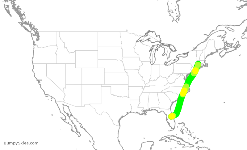 Turbulence forecast map for JBU137, BDL to MCO