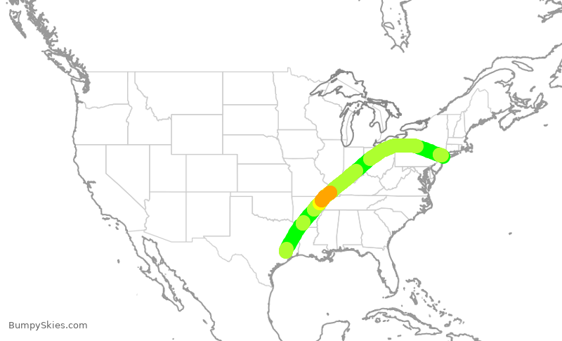 Turbulence forecast map for JBU1382, IAH to JFK