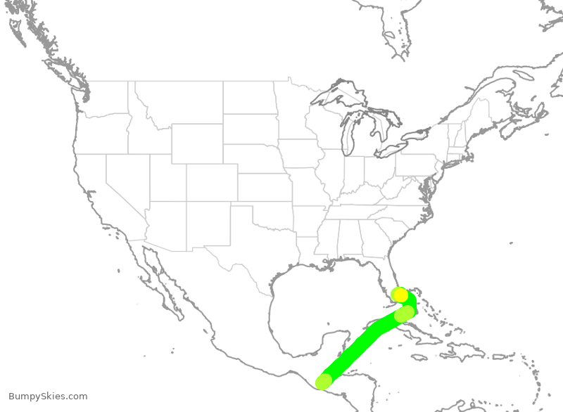 Turbulence forecast map for JBU1383, GUA to FLL