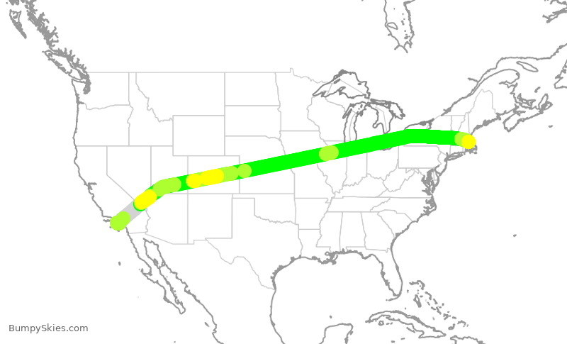 Turbulence forecast map for JBU1388, LAX to BOS