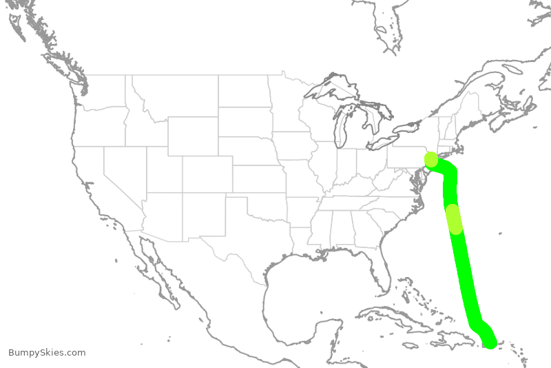 Turbulence forecast map for JBU1389, EWR to JSJ