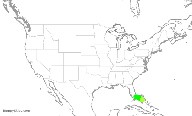 Turbulence forecast map for JBU1393, FLL to NAS