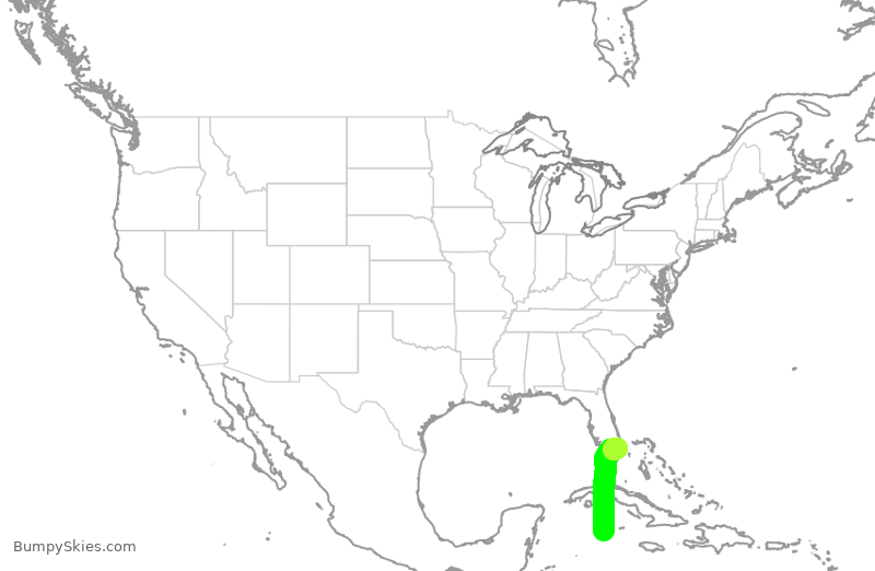 Turbulence forecast map for JBU1398, WCR to FLL