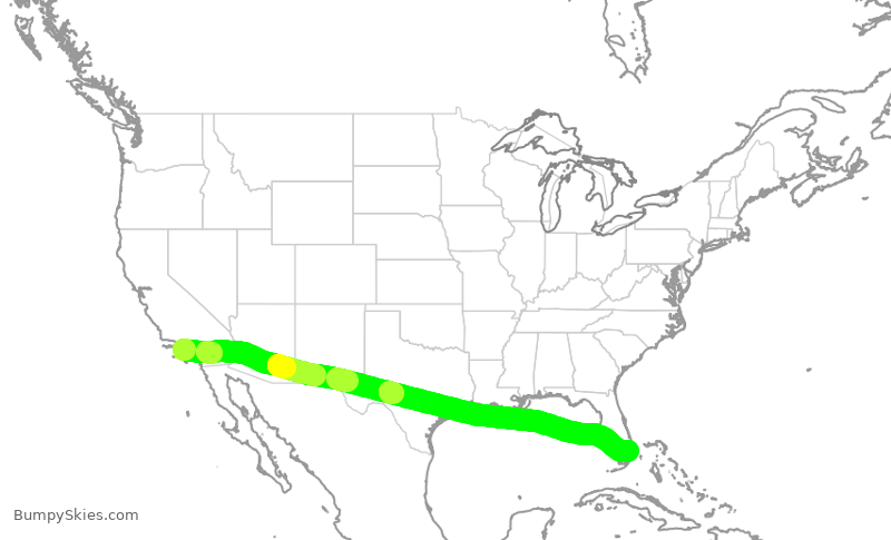 Turbulence forecast map for JBU1400, LAX to FLL