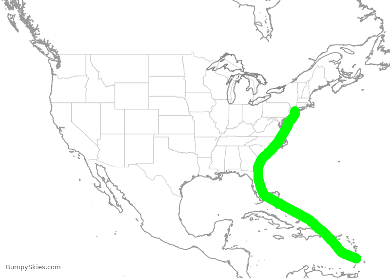 Turbulence forecast map for JBU1400, LPL to JFK