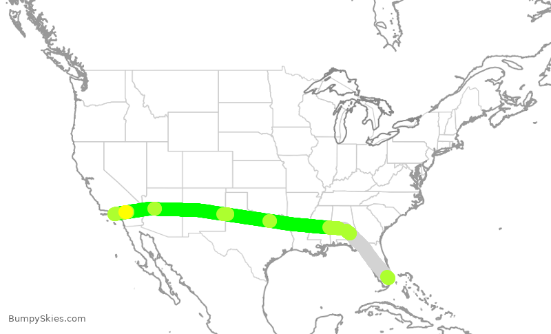 Turbulence forecast map for JBU1401, FLL to LAX